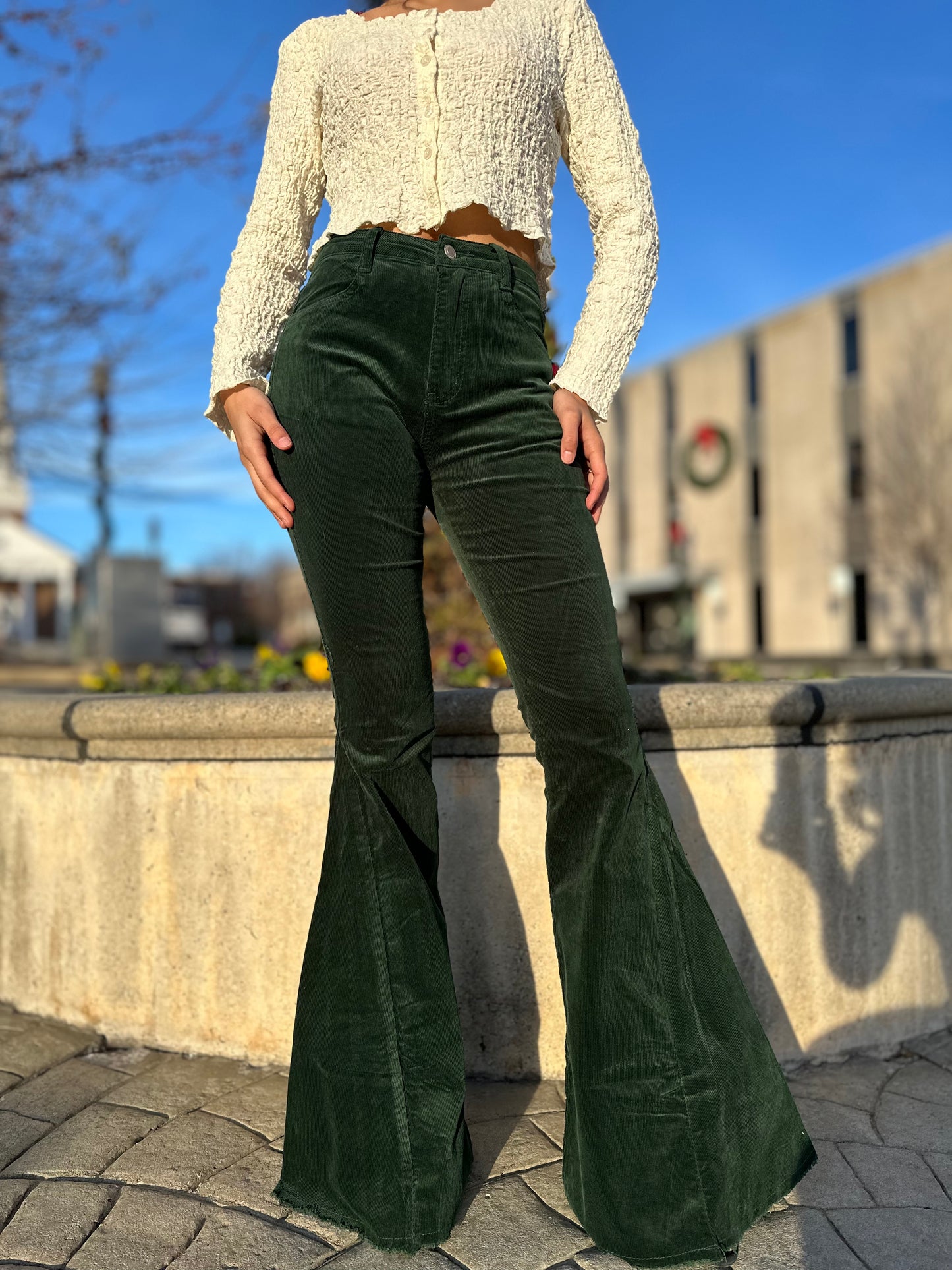 Green Cord Flare Pants