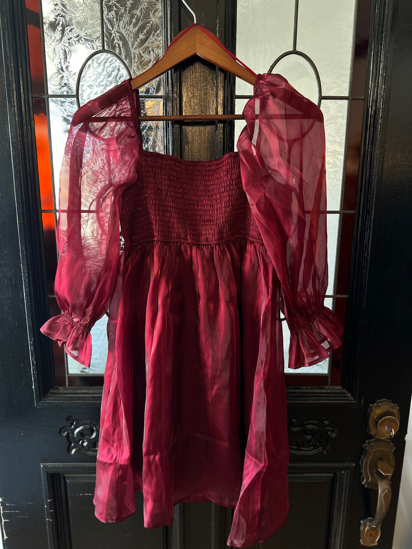 Burgundy Satin Babydoll Dress