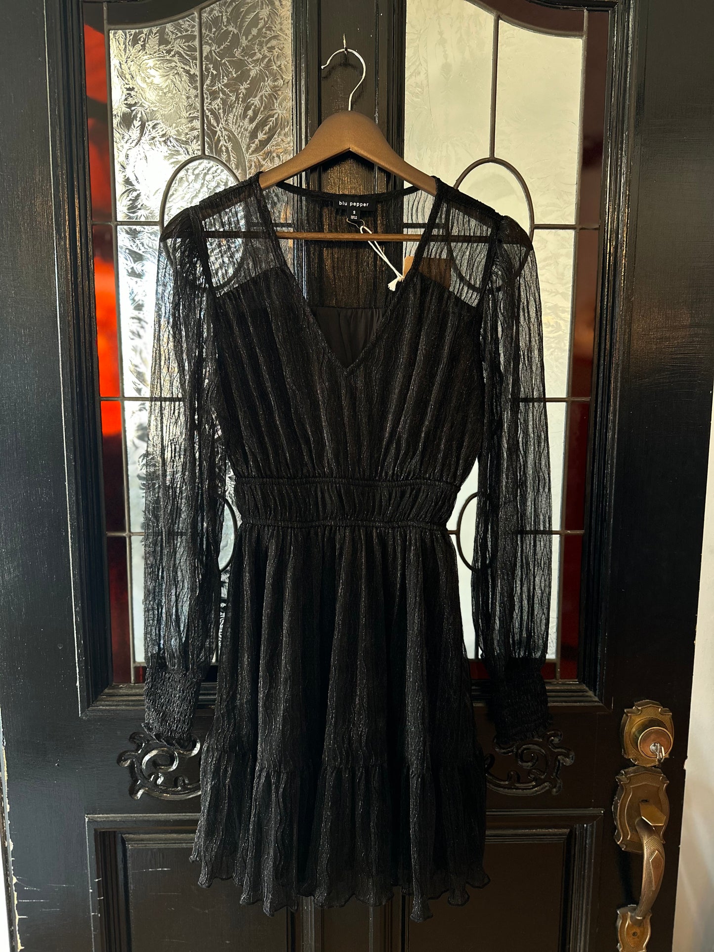 Black Glitter Sheer Mini Dress