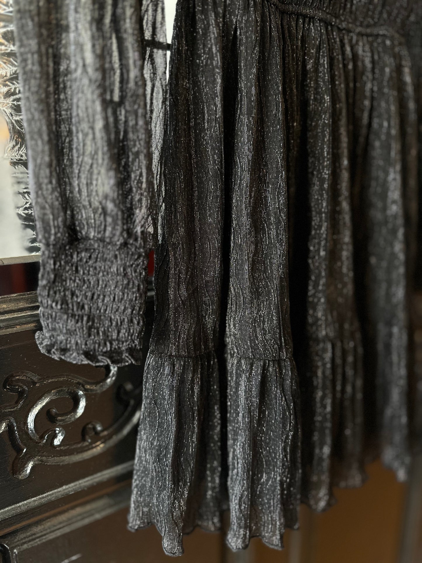 Black Glitter Sheer Mini Dress