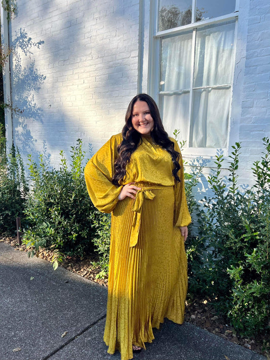 Plus Size Chartreuse Pleated Dress