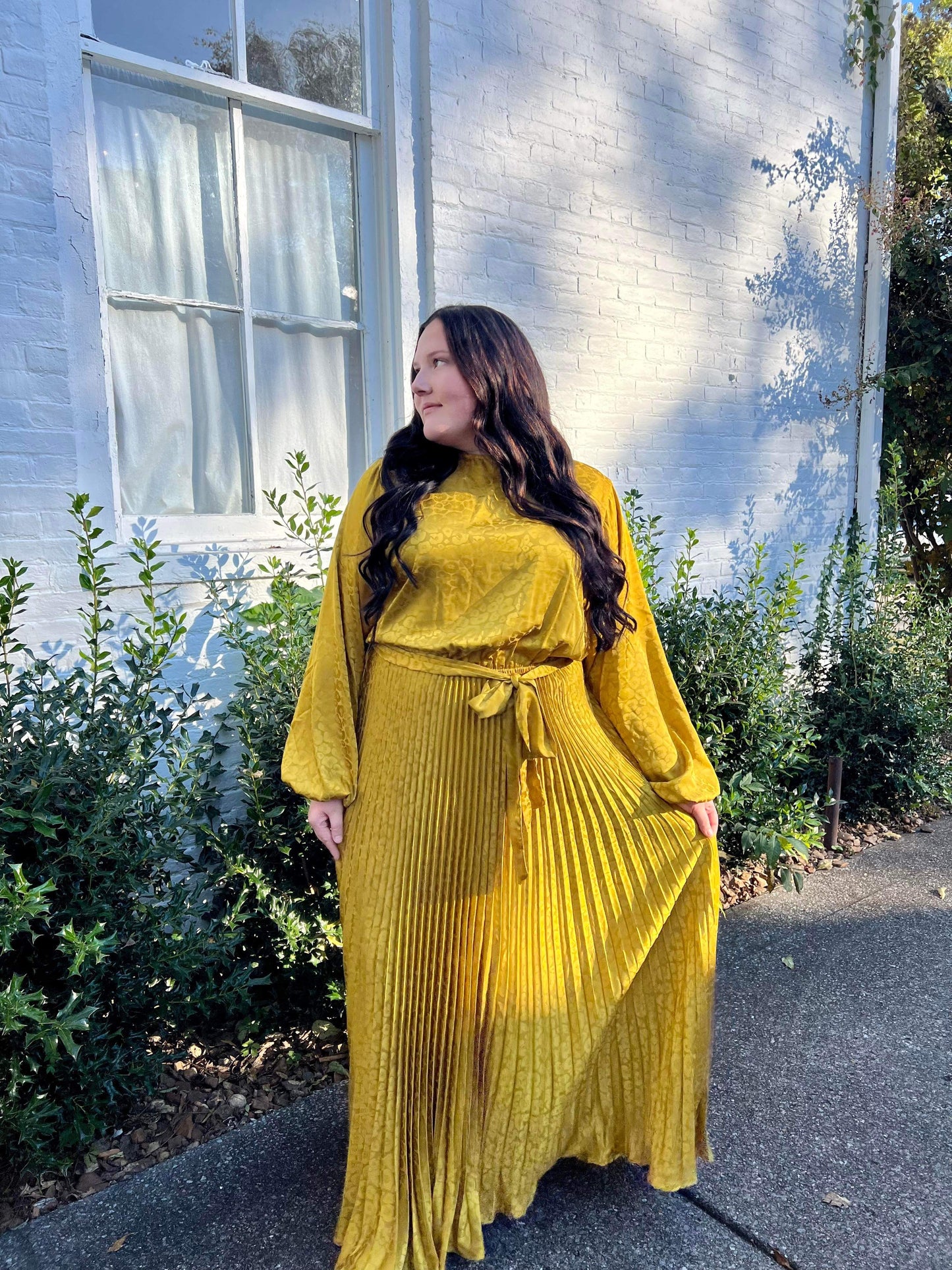 Plus Size Chartreuse Pleated Dress