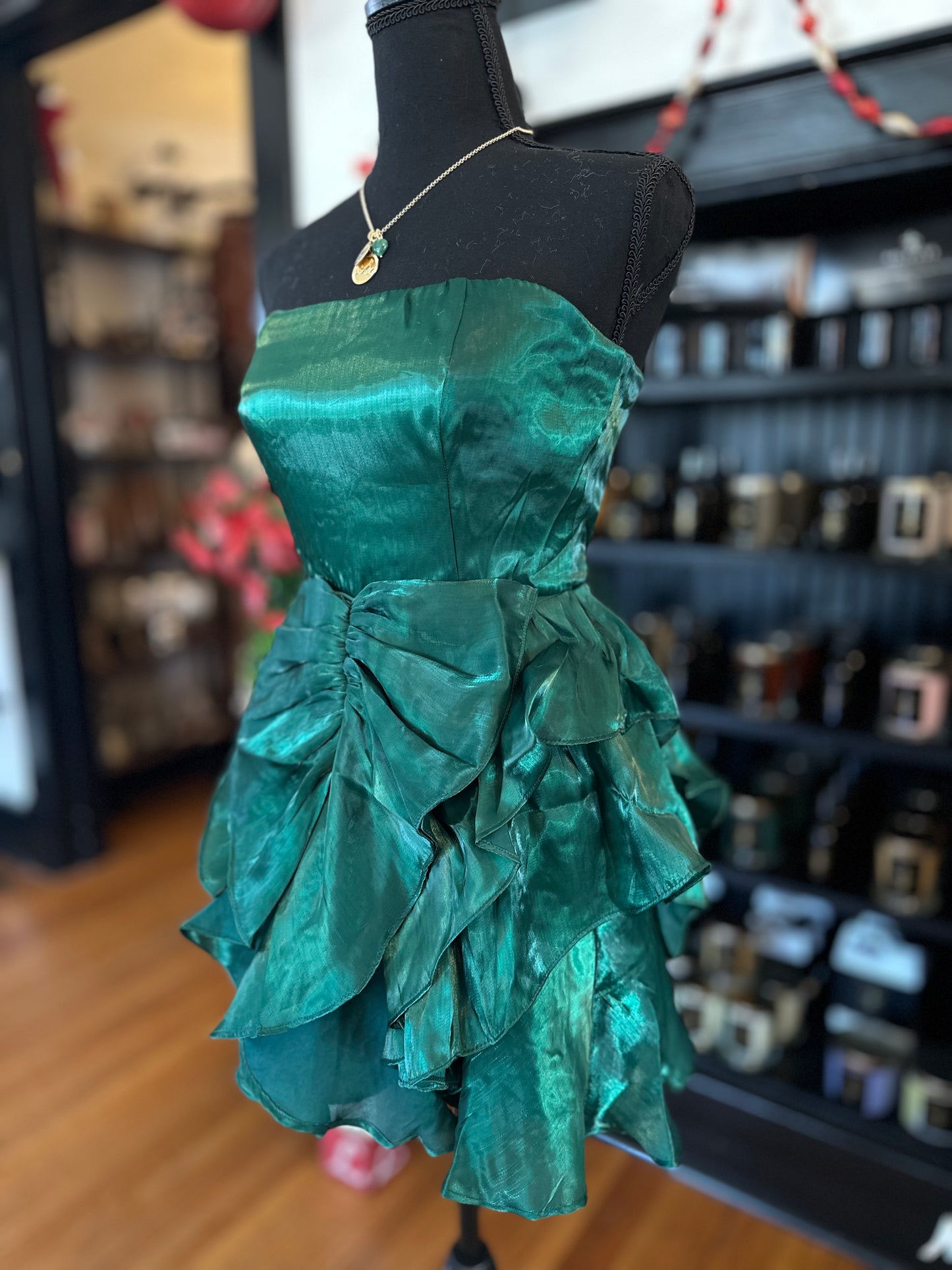Emerald Green Satin Mini Dress