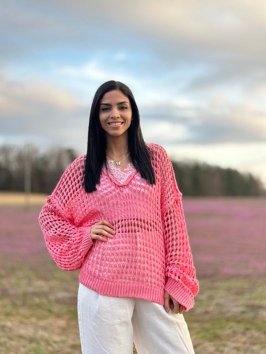 Long Sleeve Pink Lightweight Sweater