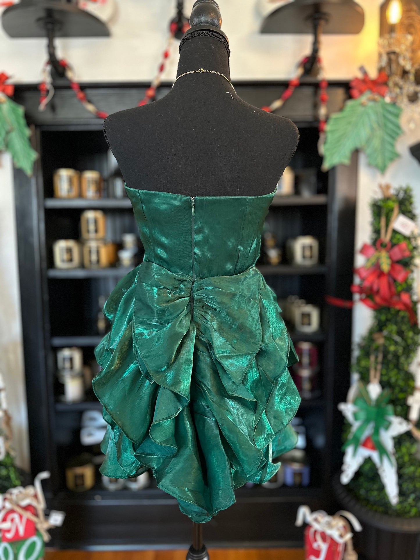 Emerald Green Satin Mini Dress