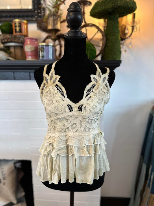 Tea-Stained Lace Ruffle Tank