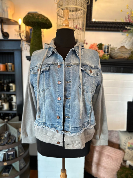 Plus Size Jean Jacket With Grey Sleeves