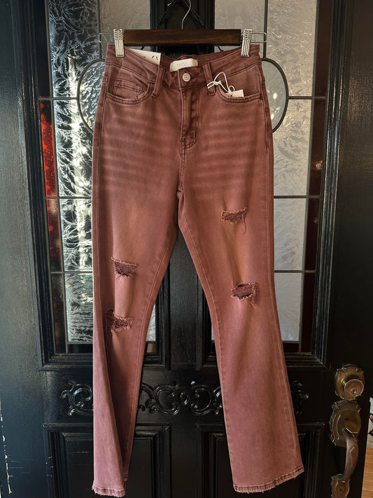 Vervet Distressed Maroon Pants